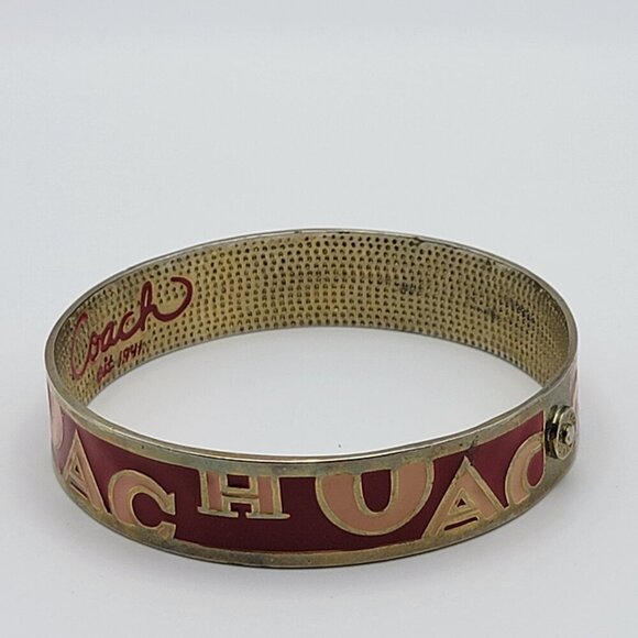 Coach Est. 1941 Logo Enamel Bangle Bracelet Red & Pink Enamel Gold Tone 8 inch - Picture 4 of 10